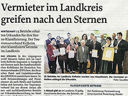 Die Mittelbayerische Zeitung schrieb über die Verleihung von 5 Sternen durch den Tourismusverband Ostbayern